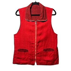 Vintage Click by Color Me Cotton Reversible Linen Vest Red XS Made in USA